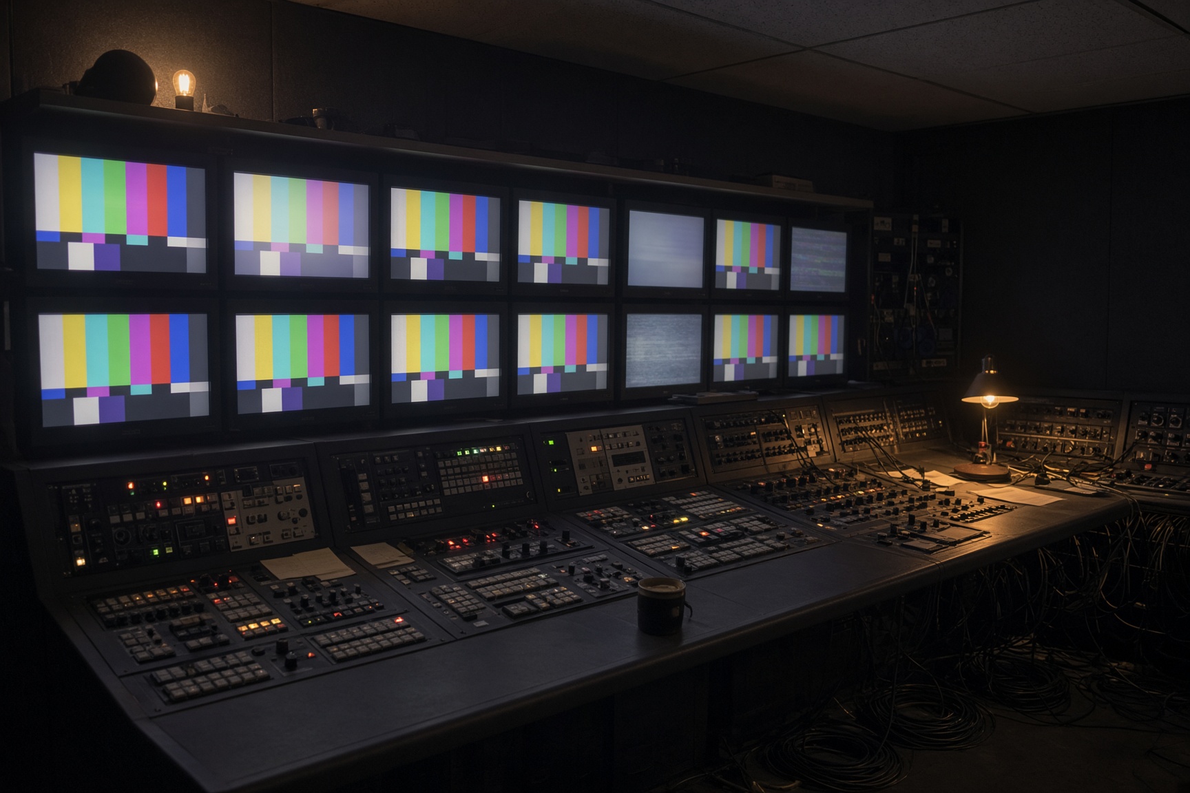 Sala de control televisivo con monitores