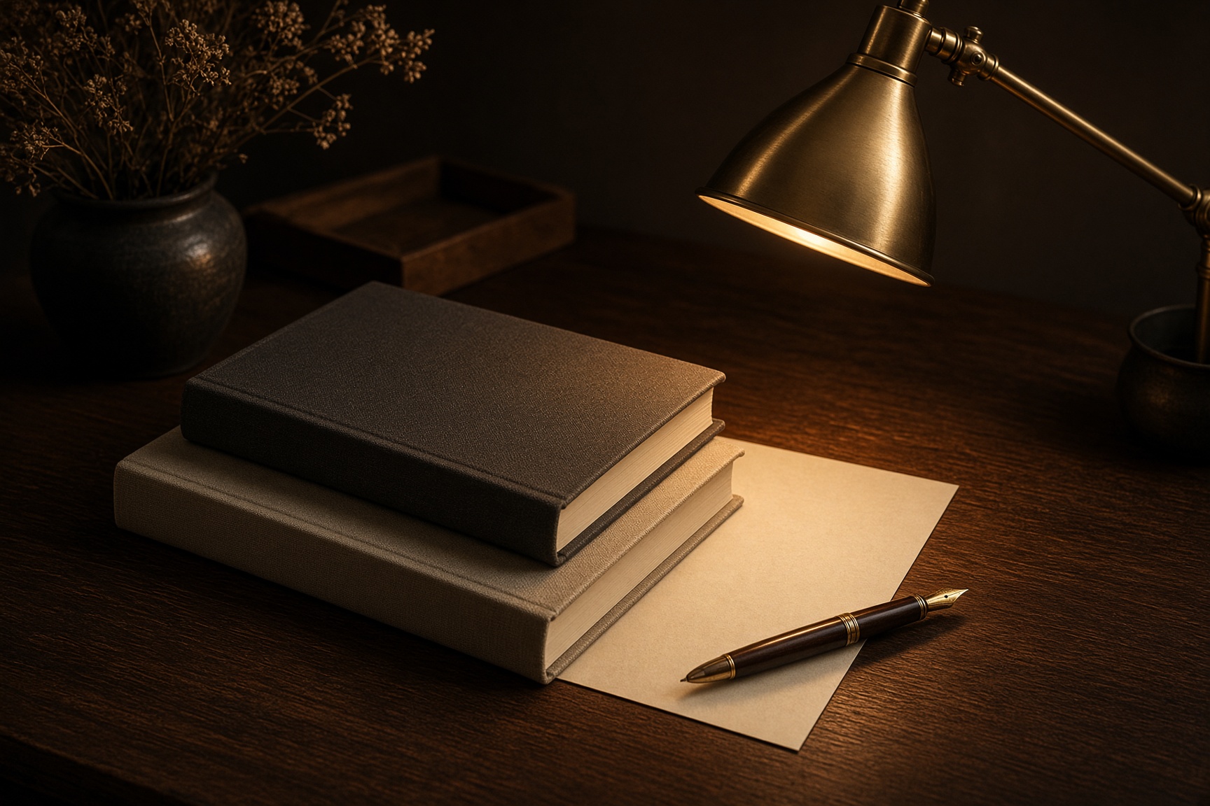 Naturaleza muerta de libros académicos sobre un escritorio